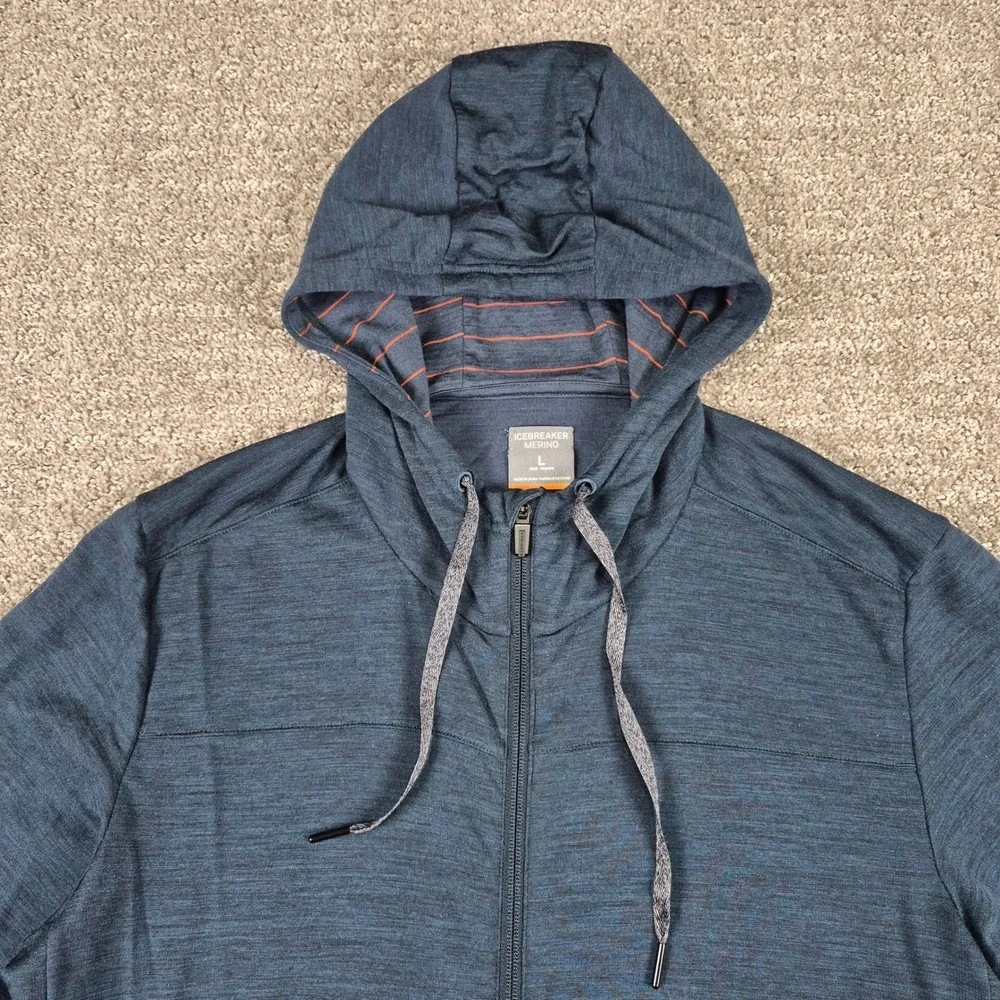 Icebreaker Hoodie Mens L Blue Merino Wool Shifter Full Zip Jacket Outdoors